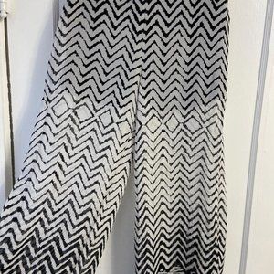 Sans Souci Safari Sheer Black & White Zig Zag, Wide Leg Pants, Size X-Small